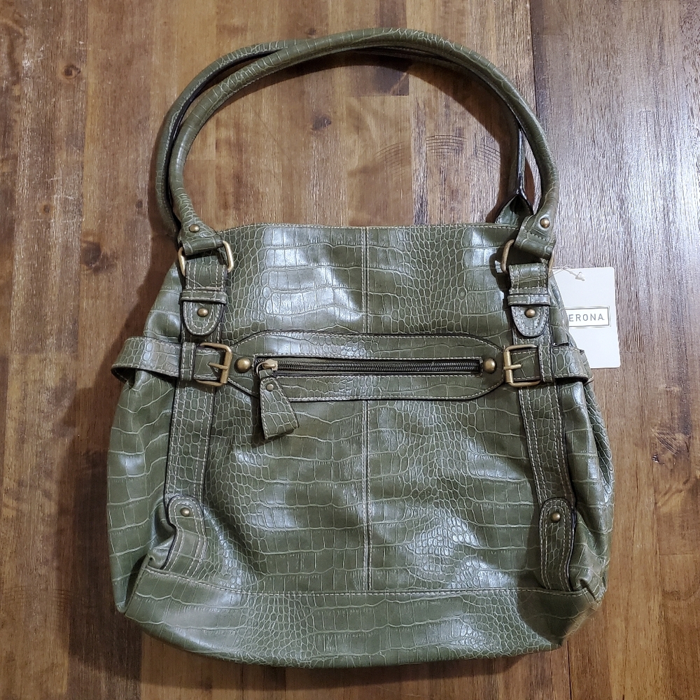 NWT Women's Vintage Merona Belted Satchel Handbag Shoulder Tote Purse - Green